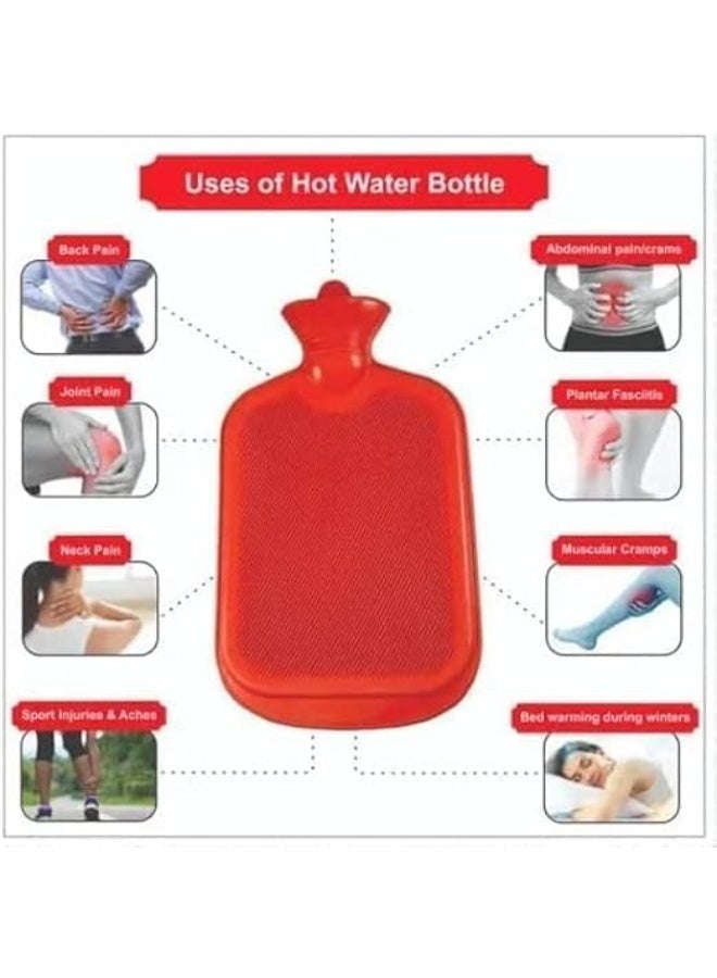 قربة مياه ساخنة مطاطية سعة 2000 مل مع غطاء ناعم، كمادة حرارية لتخفيف آلام العضلات وتقلصات الدورة الشهرية وتدفئة الجسم - Image 2